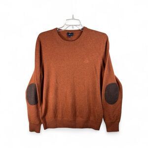 Façonnable Men’s XL 100% Lambswool Sweater Brown Rust Crewneck Elbow Patches